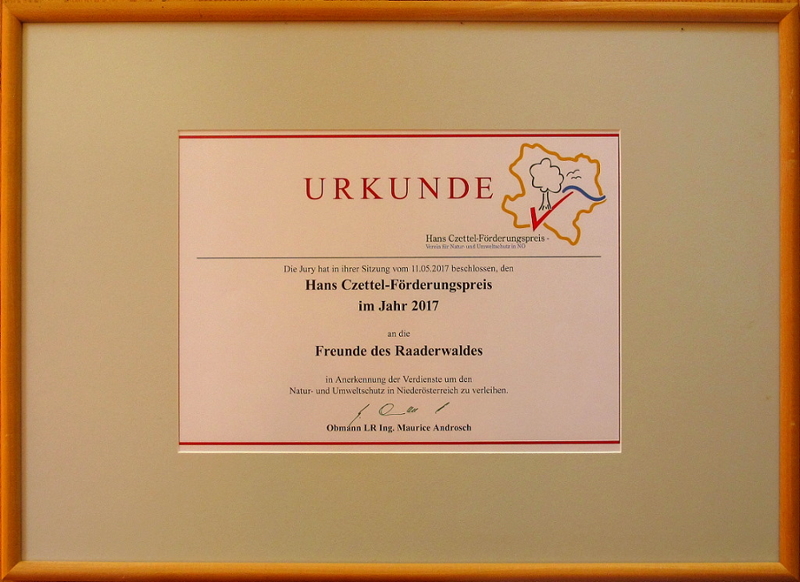 Urkunde Hans-Czettel-Förderungspreis 2017